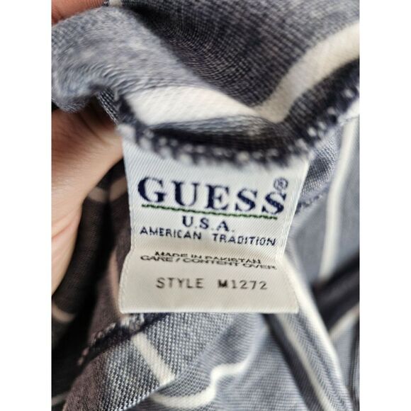 Vintage Guess Striped Preppy Polo Blue & White Stripes Men's Medium Y2K - Picture 9 of 9